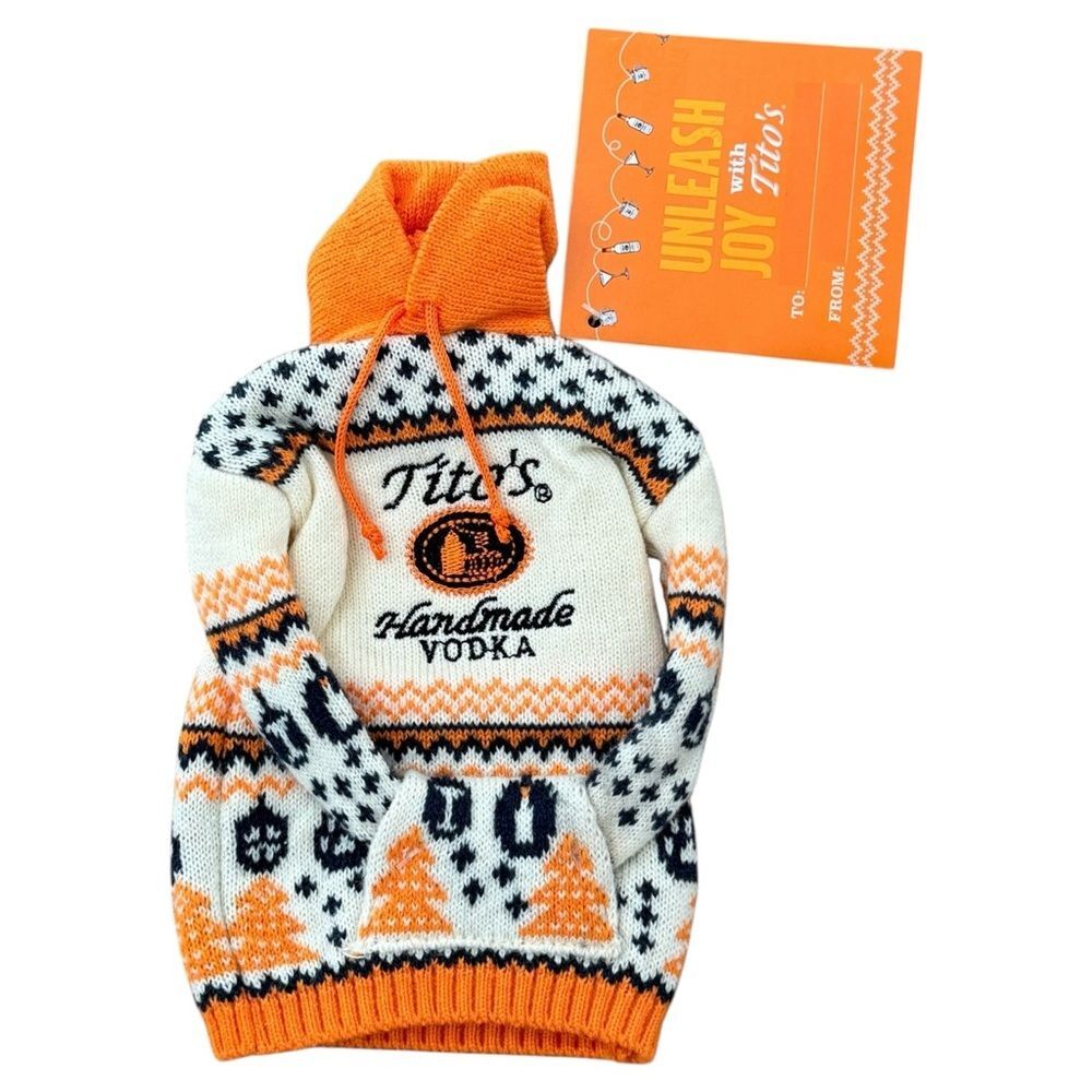 Tito’s Vodka Bottle Festive Orange Holiday Sweater. NEW.